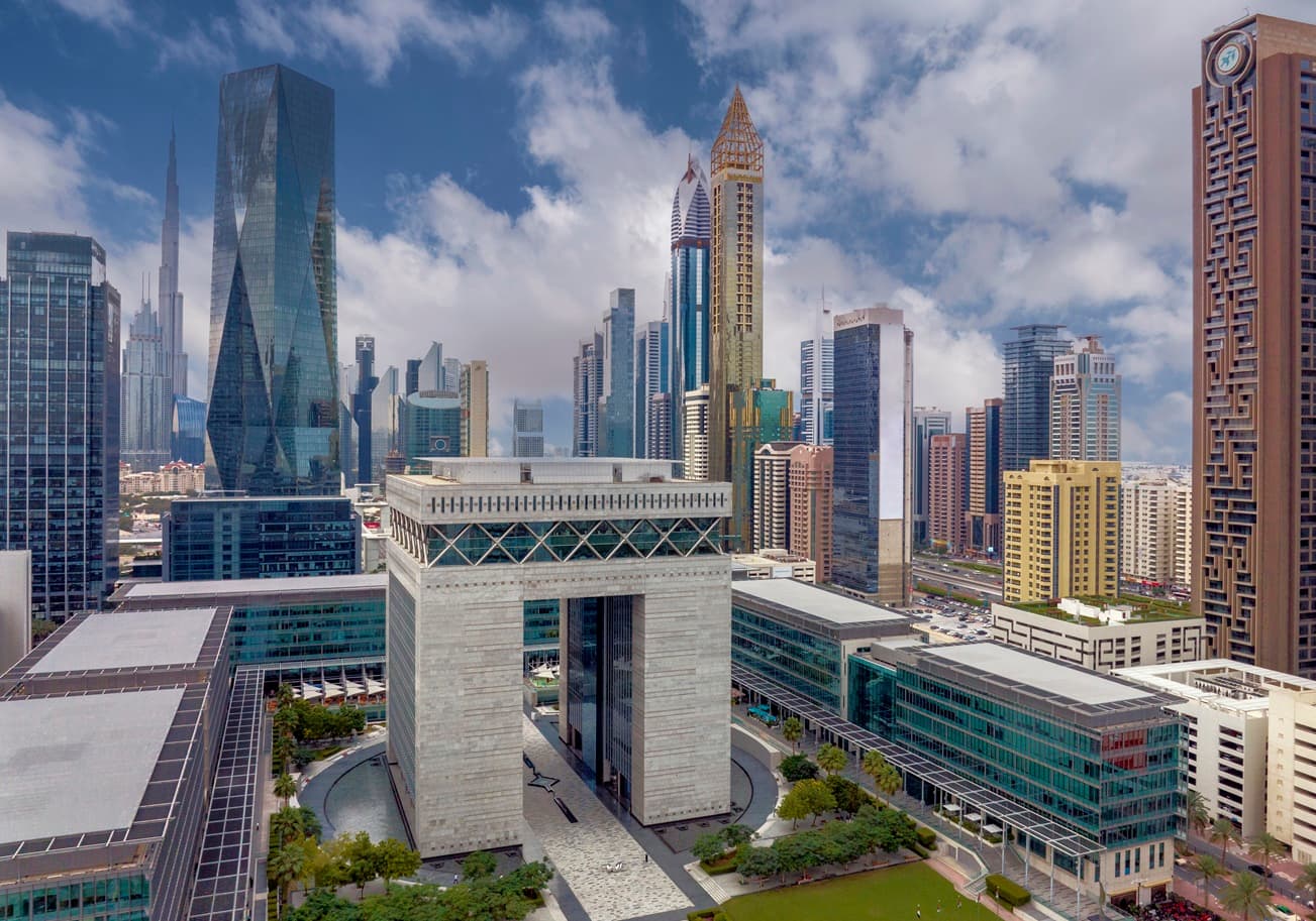 DIFC area with bright sky in the background