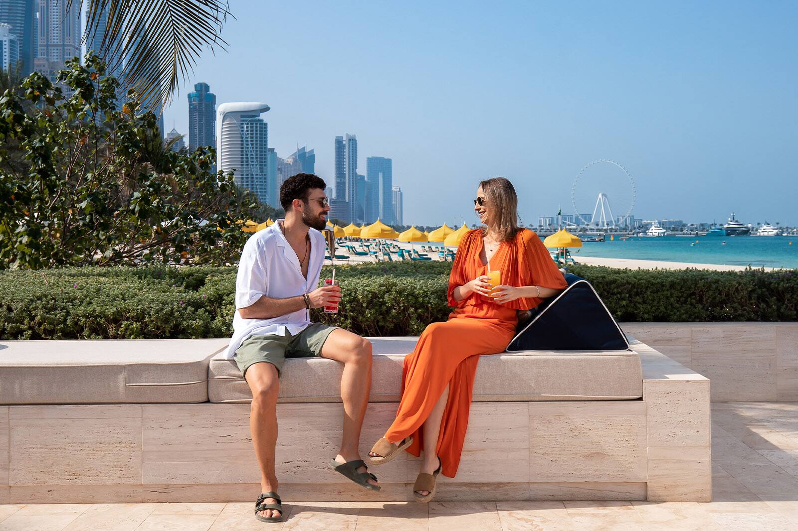 Couple enjoying sun at Drift beach Club Dubai
